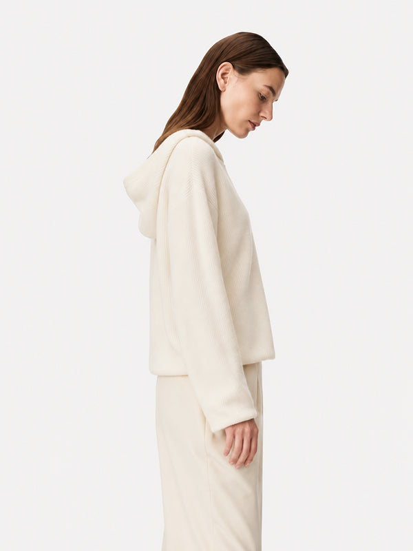 Women's Hooded Henley Wool Knit Sweater