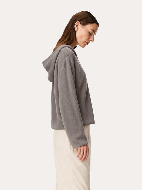 Women's Hooded Henley Wool Knit Sweater
