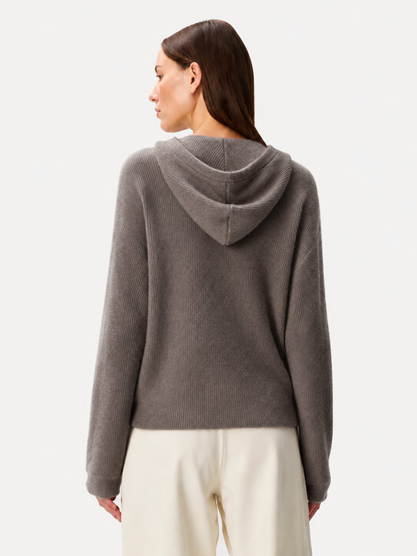 Women's Hooded Henley Wool Knit Sweater