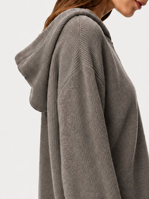 Women's Hooded Henley Wool Knit Sweater