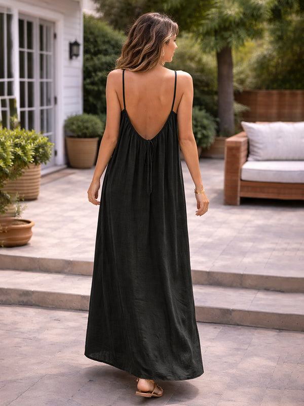 Women's Solid Color Backless Cami Dress Women's Solid Color Backless Cami Dress