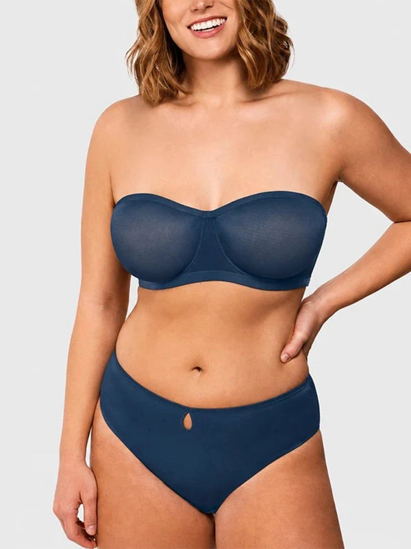 Sheer Mesh Unlined Underwire Strapless Balconette Bra