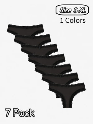 7-Pack Leopard Lace Thong Panties for Women – Sexy Low Rise Breathable Underwear with Romantic Bow Detail, Soft Stretch Everyday Comfort