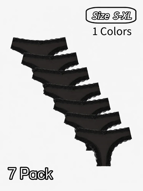 7-Pack Leopard Lace Thong Panties for Women – Sexy Low Rise Breathable Underwear with Romantic Bow Detail, Soft Stretch Everyday Comfort