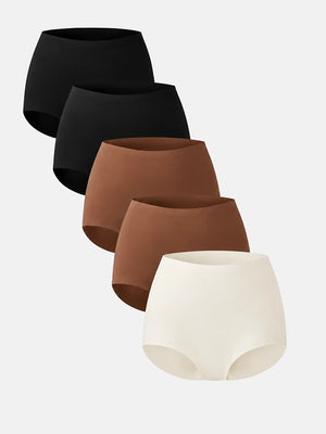 Women’s Seamless High Waist Panties 5-Pack – Full Coverage No Show Underwear, Breathable & Ultra Soft Everyday Fit
