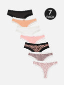 7-Pack Women's Leopard Lace Thongs