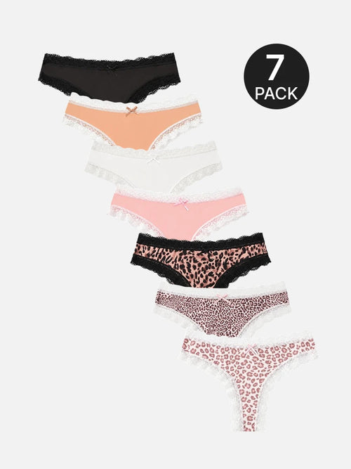 7-Pack Women's Leopard Lace Thongs