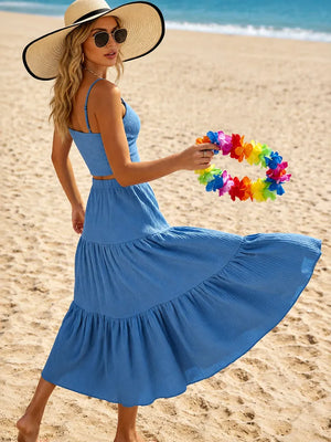 Women Sleeveless Pleated Maxi Skirt Set – 2 Piece Outfit