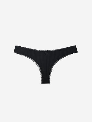 6 pack Women’s Lace Trim Ribbed Thong Underwear – Soft Stretch Sexy Panty