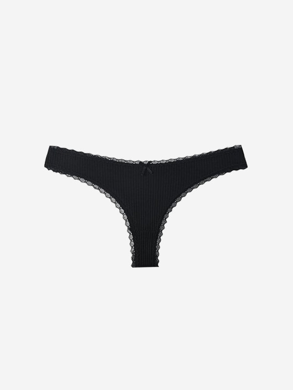 6 pack Women’s Lace Trim Ribbed Thong Underwear – Soft Stretch Sexy Panty
