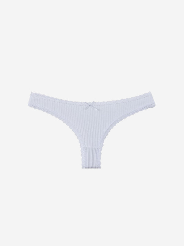 6 pack Women’s Lace Trim Ribbed Thong Underwear – Soft Stretch Sexy Panty