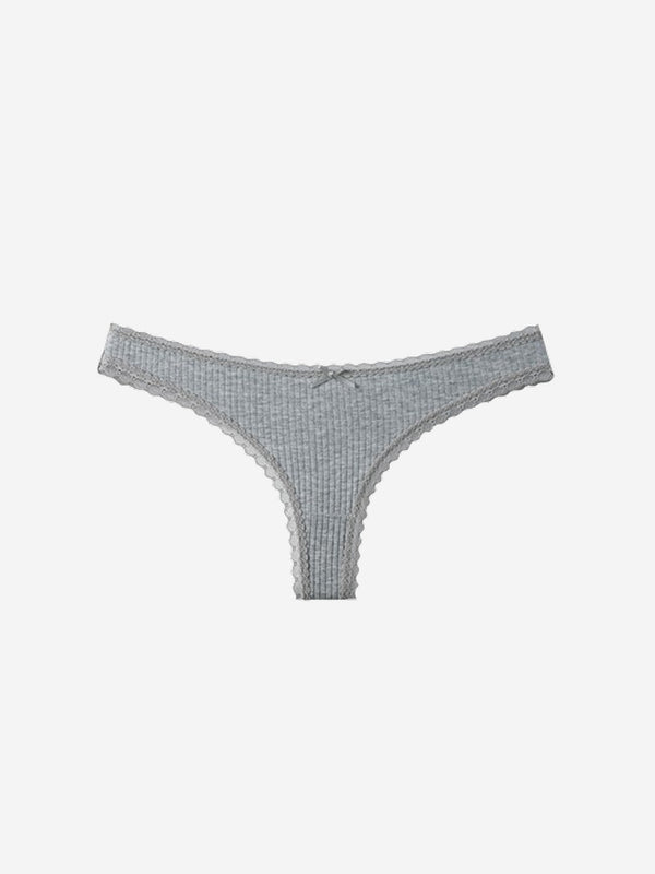 6 pack Women’s Lace Trim Ribbed Thong Underwear – Soft Stretch Sexy Panty
