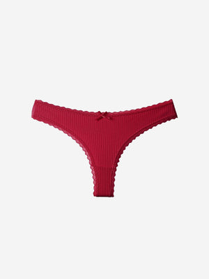6 pack Women’s Lace Trim Ribbed Thong Underwear – Soft Stretch Sexy Panty
