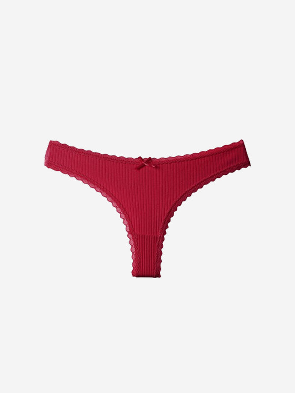 6 pack Women’s Lace Trim Ribbed Thong Underwear – Soft Stretch Sexy Panty
