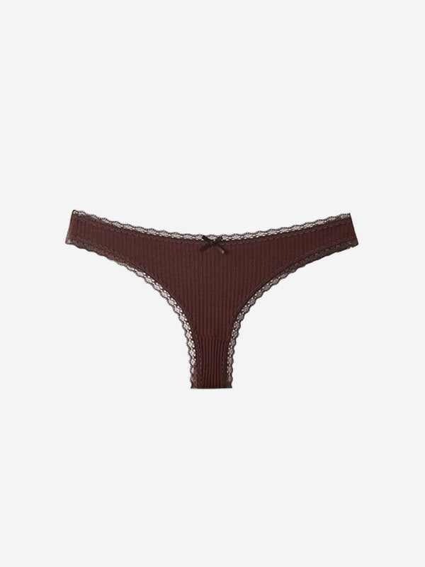 6 pack Women’s Lace Trim Ribbed Thong Underwear – Soft Stretch Sexy Panty