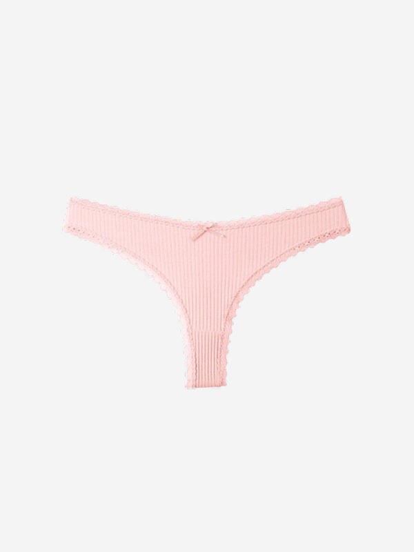 6 pack Women’s Lace Trim Ribbed Thong Underwear – Soft Stretch Sexy Panty