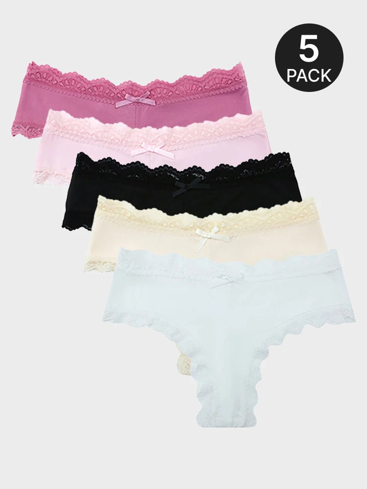 5-Pack Women’s Lace Thongs – Mid Waist Sexy Panties