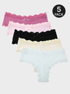 5-Pack Women’s Lace Thongs – Mid Waist Sexy Panties
