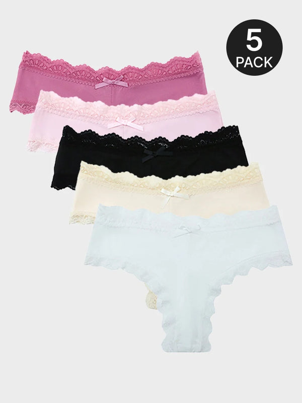 5-Pack Women’s Lace Thongs – Mid Waist Sexy Panties