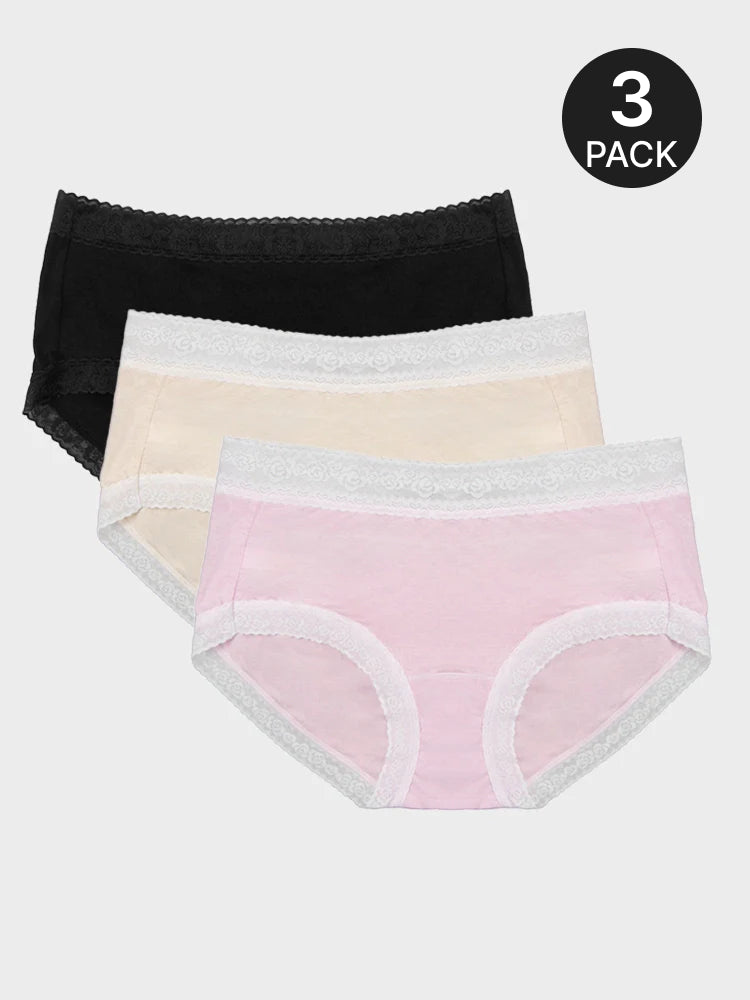 3-Pack Women’s Cotton Lace Trim Panties