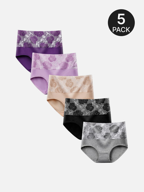 5-Pack High Waisted Cotton Briefs for Women
