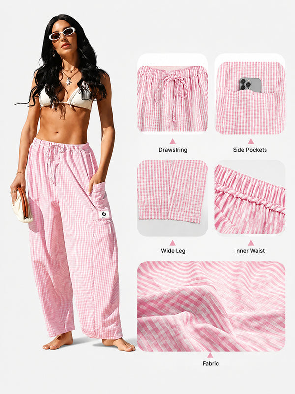 Gingham Wide Leg Pants – Casual Loose Fit