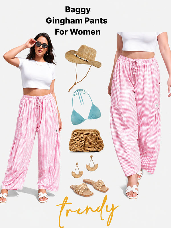 Gingham Wide Leg Pants – Casual Loose Fit