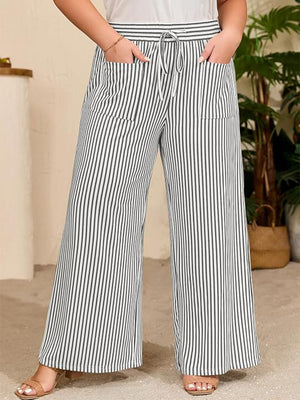Striped High-Waist Wide Leg Pants