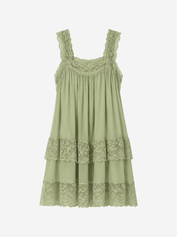 Romantic Lace Trim Babydoll Mini Dress