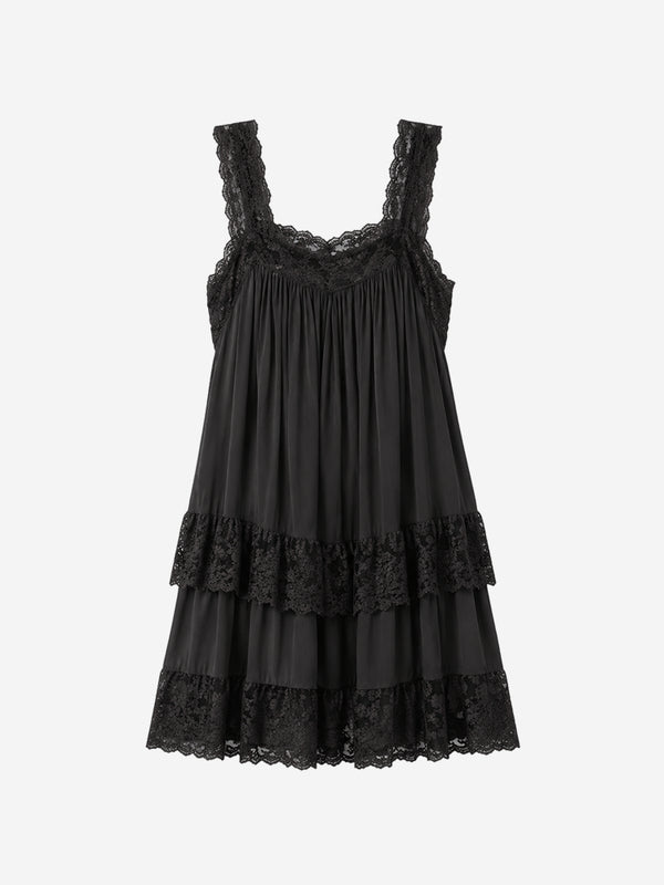 Romantic Lace Trim Babydoll Mini Dress