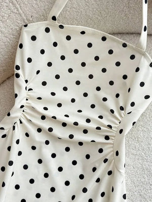 Women's Ruched Tie Back Polka Dot Dress
