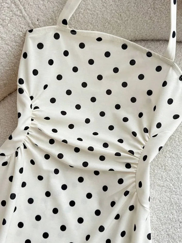 Women's Ruched Tie Back Polka Dot Dress