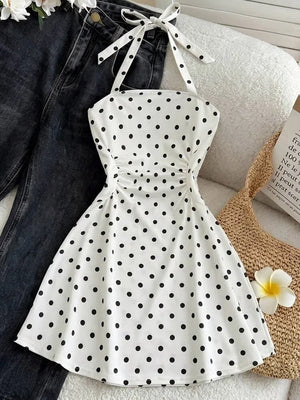 Women's Ruched Tie Back Polka Dot Dress