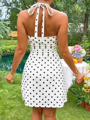 Women's Ruched Tie Back Polka Dot Dress