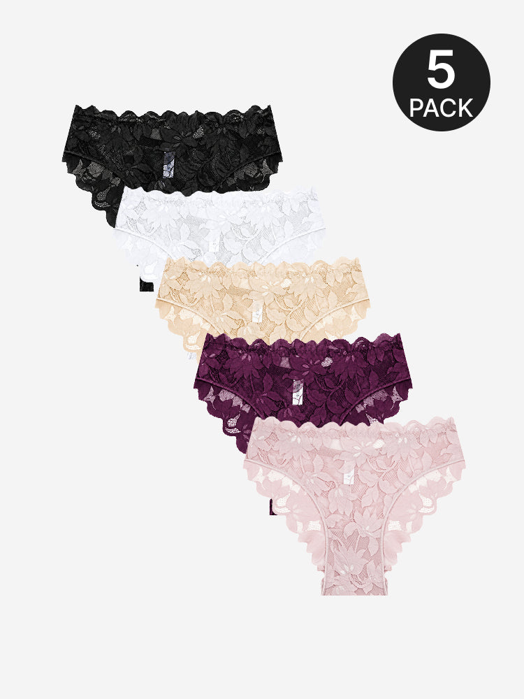 Women's Sexy Lace Panties – 5 Pack Floral Underwear Set