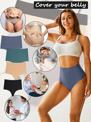 4-Pack Women's High Waist Seamless Tummy Control Thongs