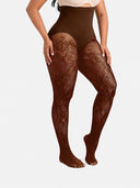Women’s High-Waist Shaping Tights – Floral Lace Tummy Control Pantyhose