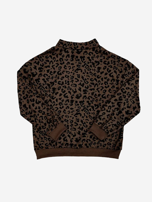 Oversized Leopard Half Zip Drop Shoulder Sweatshirt