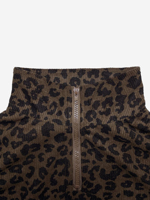 Oversized Leopard Half Zip Drop Shoulder Sweatshirt