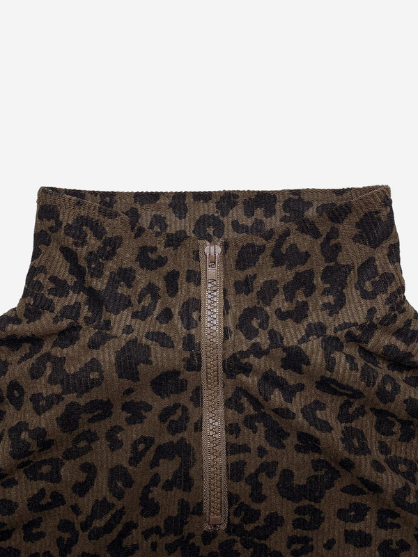 Oversized Leopard Half Zip Drop Shoulder Sweatshirt