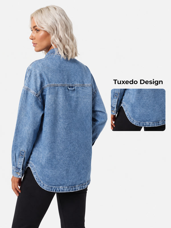 Vintage Wash Oversized Denim Shirt Jacket