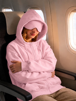 VIP Airplane Mode Travel Zip Hoodie Mega Silk Lined Hood Built In Eye Mask