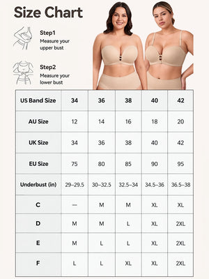 Buy 1 Get 1 Free Plus-Size Women's Strapless Double Front Clasp Push-Up Bra (Fits D/DD/F Cups)