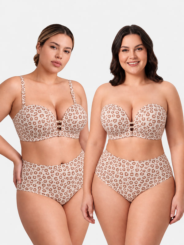 Buy 1 Get 1 Free Plus-Size Women's Strapless Double Front Clasp Push-Up Bra (Fits D/DD/F Cups)