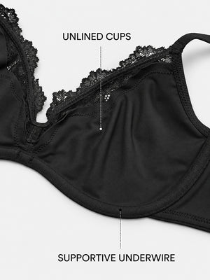 Women's Unlined Lace Plunge Bra – Deep V Balconette Underwire Demi Bra