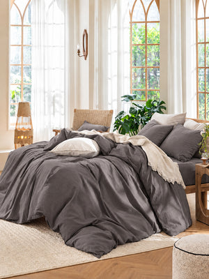 4 Piece Brushed Microfiber Bedding Set Solid Color Duvet Cover and Sheets