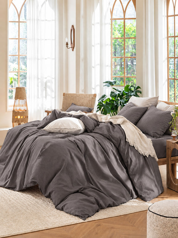 4 Piece Brushed Microfiber Bedding Set Solid Color Duvet Cover and Sheets