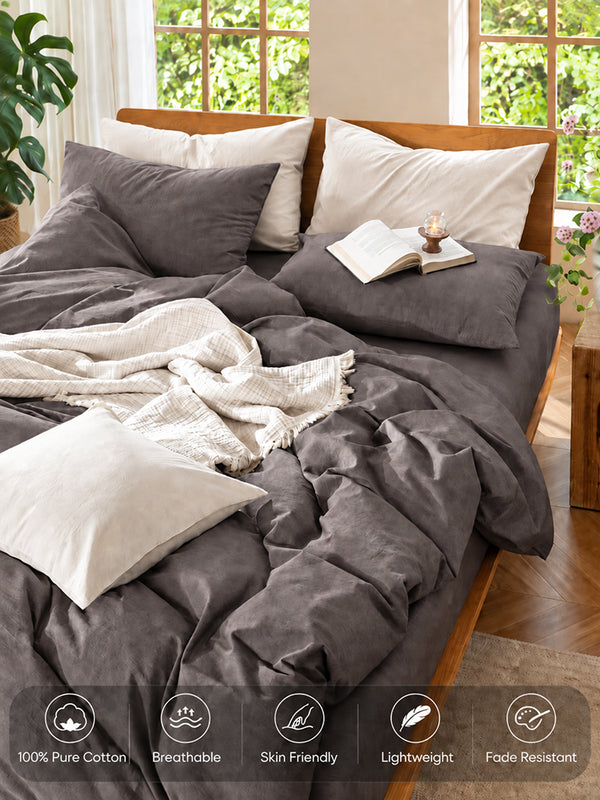 4 Piece Brushed Microfiber Bedding Set Solid Color Duvet Cover and Sheets