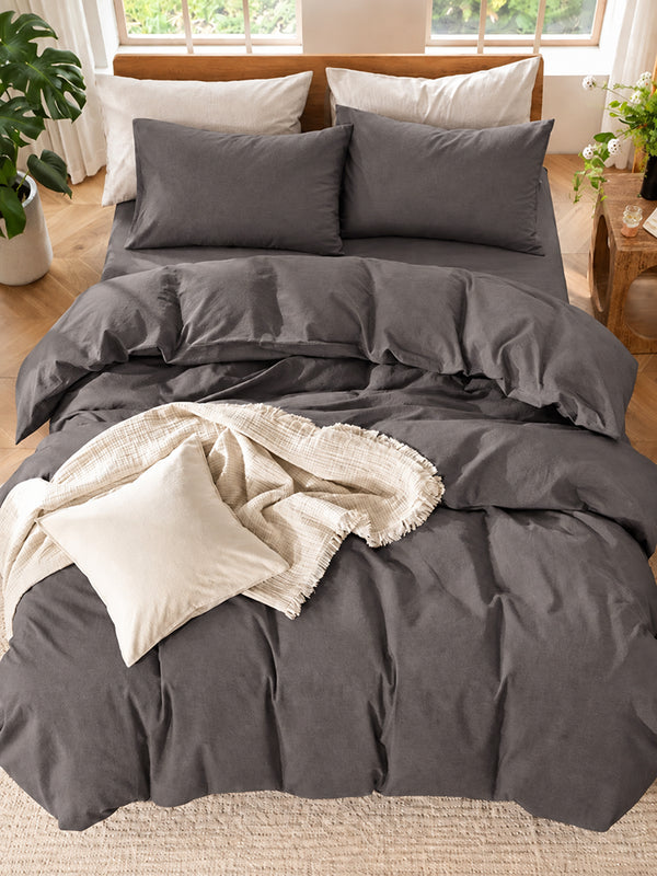 4 Piece Brushed Microfiber Bedding Set Solid Color Duvet Cover and Sheets