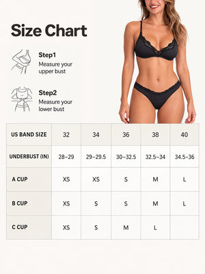 Women's Unlined Lace Plunge Bra – Deep V Balconette Underwire Demi Bra